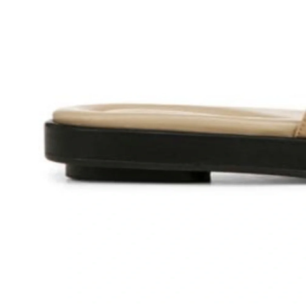 Vince Rhode‎ Dual Strap Flat Sandals Women's Tan Slide Sandals